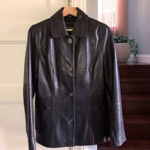 Jones New York black leather coat